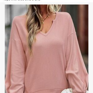 Women's V-Neck Pink waffle knit